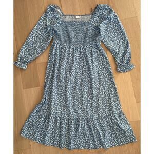 Coolmee Maternity Dress Blue Floral Lightweight Midi Size Womens Large